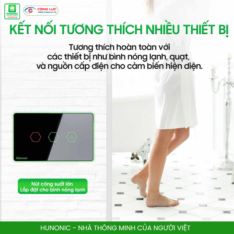 Công tắc cảm ứng 3 nút BLE Hunonic Datic CSL kết nối tương thích nhiều thiết bị